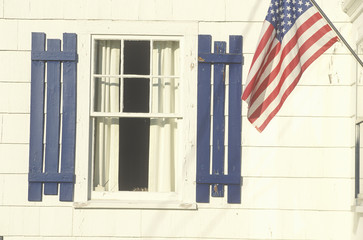 American Flag Hung on a White House, Stonington, Maine