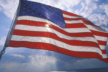 American Flag Flying Against Blue Sky, Cape May Ferry, New Jersey