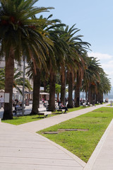 Fototapeta premium Landscape with the image of Tivat embankment, Montenegro