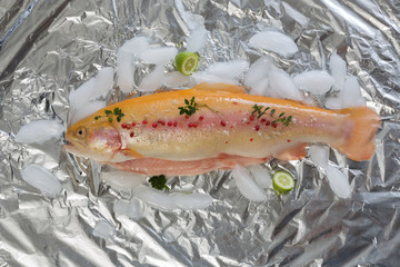 Golden trout ice on aluminum foil