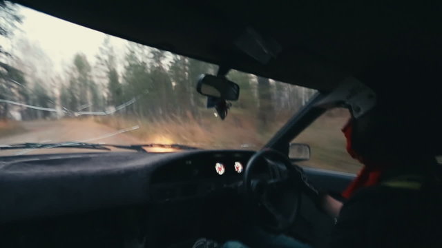 Rally car driver during race
