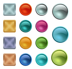 Colored blank buttons template with metal texture