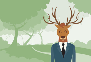 Elk Cartoon Businessman Suit Deer Head Profile Icon Portrait Business
