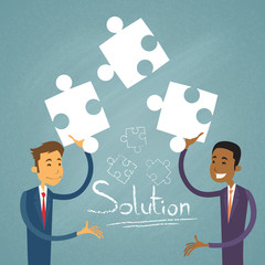 Business People Solution Solve Puzzle Two Businessman