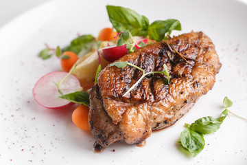Roast duck breast with vegetables
