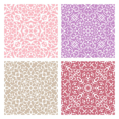 Set of four warm color lacy seamless eastern patterns