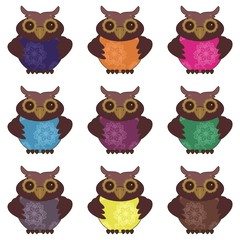 nice scrapbook owls on white background vector 