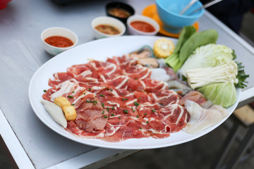 A Range Of Mountains red beef slide is  in dish