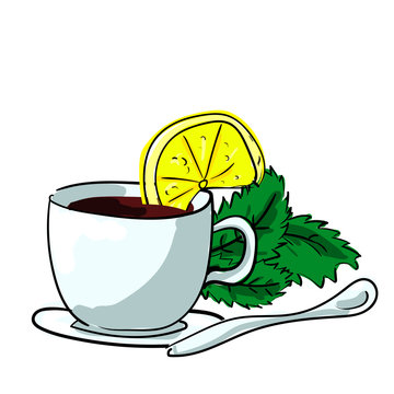 cup of tea with lemon slice clip art preview