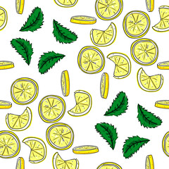 Lemon  and mint vector seamless pattern.