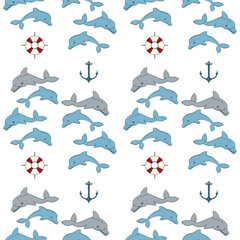 seamless pattern of marine symbols