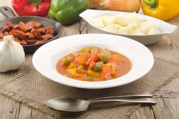 hungarian letcho with potato and kolbasz