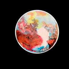 Pluto (planet of watercolour) in the black sky