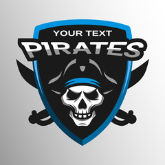 Skull pirates and swords. Sport emblem.