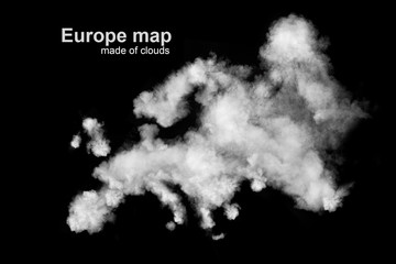 map of Europe made of white clouds on sky
