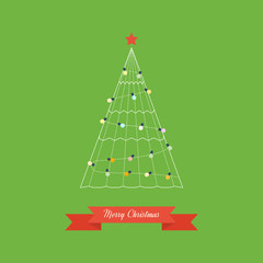 Green stylized Christmas tree. Christmas greeting card. 