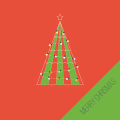 Green stylized Christmas tree. Christmas greeting card. 