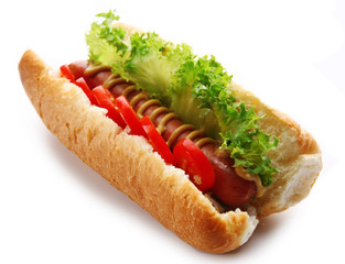 Fresh hot dog isolated on white