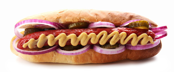 Fresh hot dog isolated on white