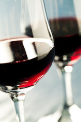 Close up of the gasses of red wine