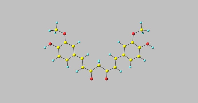 Curcumin molecular structure on grey background