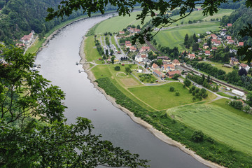 Top view to Elbe. Village is on the river bank