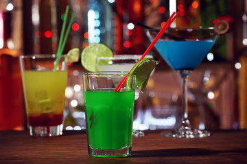 Glass of cocktail on the bar counter
