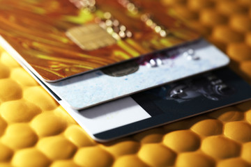 Credit cards on golden background