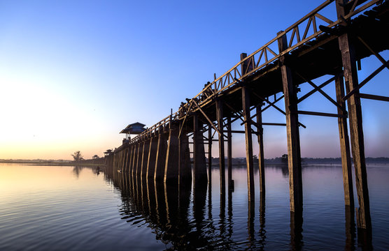 Former golden wooden E-Bein-bridge in Amarapura, Myanmar