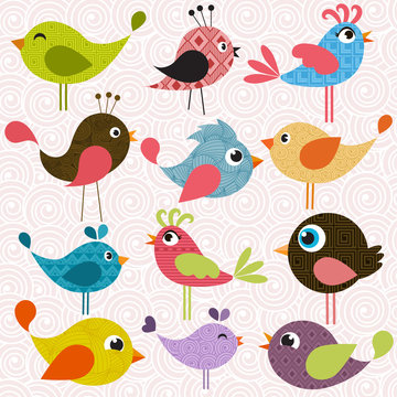 Set of patterned birds