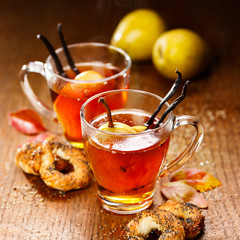 Hot tea with ripe pears and vanilla, delicious and aromatic