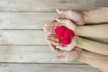 help,Heart in Hand on wood