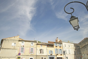 Streetlamp and buildings in Arles, France