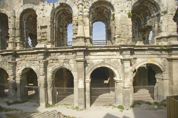 Fototapeta na wymiar Exterior of the Arena of Arles, from ancient Roman times, can hold 24,000 spectators, Arles, France