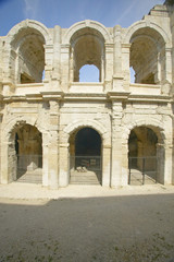 Fototapeta premium Exterior of the Arena of Arles, from ancient Roman times, can hold 24,000 spectators, Arles, France