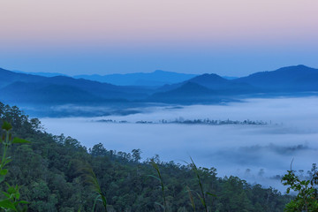 Morning mist mountains during sunrise ,Chiang Mai , Thailand