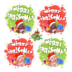 Christmas logo with baby, gifts and branch of mistletoe