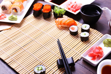 Fototapeta na wymiar Served table for sushi party