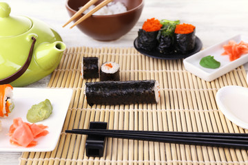 Served table for sushi party