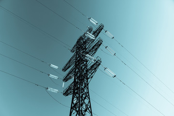 high voltage post.High-voltage tower sky background.