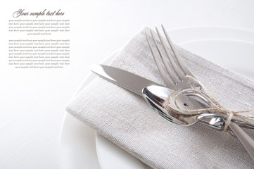 Table setting in white and gray colors