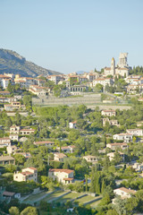 Looking toward La Turbie, with remains of Trophee des Alpes dating  from 10th century, France
