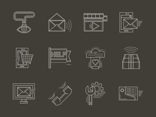 Internet services white line icons set