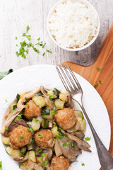 Chicken meatballs with oyster mushrooms