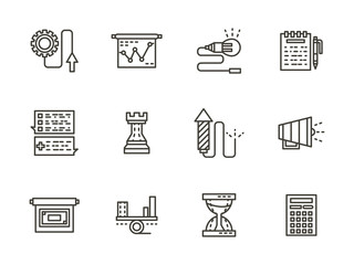Business tactic black line icons collection