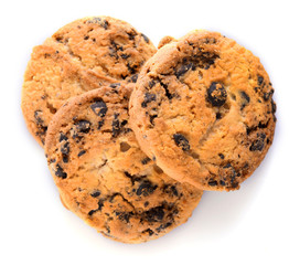 Cookies with chocolate crumbs isolated on white background