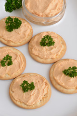 crackers with pate shallow DOF
