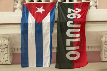 26 July flag and Cuban flag, Havana, Cuba