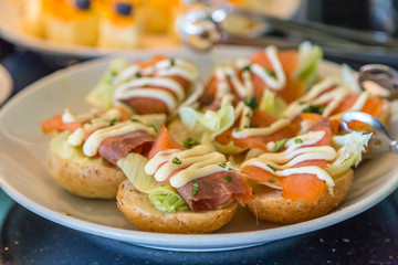Lox on Mini Bagels with Cream Cheese spread