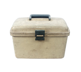 Old plastic toolbox on white background